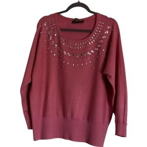 80 Park Rose Pink Embellished Long Sleeve Sweater Women's XL New